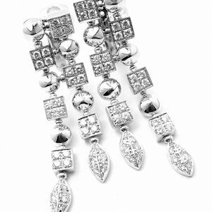 Authentic! Bulgari Bvlgari Lucea 18k White Gold Diamond Long Drop Earrings